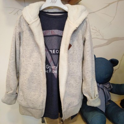 Ζακέτα αγοριού λευκό - γκρι με κουκούλα Blue Seven