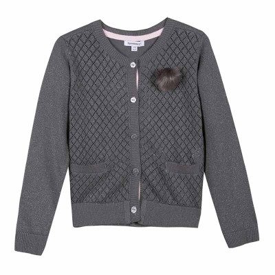 Ζακέτα κοριτσιού με κουμπιά πλεκτή γκρί με τσέπες 3Pommes